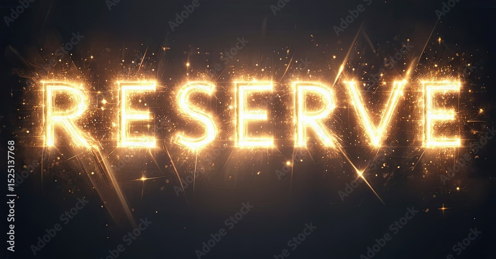 Aufkleber bright golden text spells reserve against dark background. sparkling light radiates from letters, cr