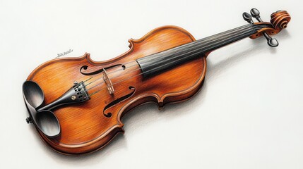 Fototapeta premium Masterpiece Violin Drawing: A Detailed Colored Pencil Illustration