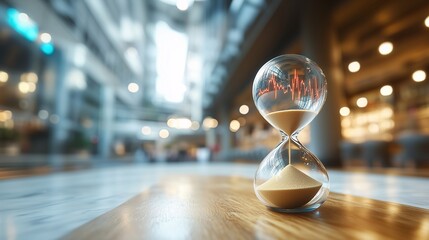 Hourglass with stock chart inside representing time and investment