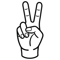 Obraz premium Hand Gesture Peace Sign Outline Black and White Vector Illustration