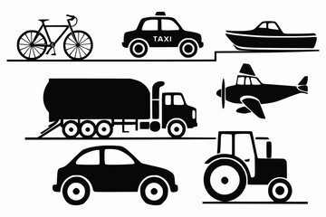 Silhouette Vehicles Set.
