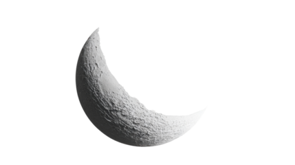 Lunar Crescent in Monochrome: A pristine, grayscale rendering of a slender crescent moon, its textured surface subtly illuminated, offering a sense of serenity and celestial wonder.
