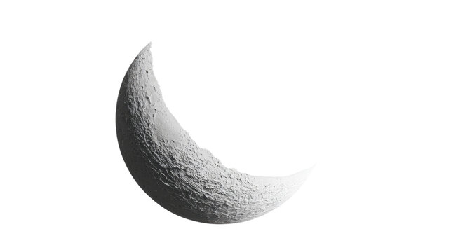 Lunar Crescent in Monochrome: A pristine, grayscale rendering of a slender crescent moon, its textured surface subtly illuminated, offering a sense of serenity and celestial wonder.