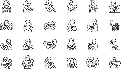 Breastfeeding editable stroke outline icon isolated on white background vector illustration. Pixel perfect. 64 x 64.
