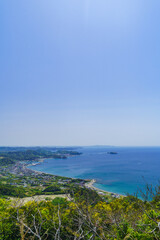日本の風景【千葉県安房郡鋸南町】鋸山からみた元名海岸・保田中央海岸方面の風景