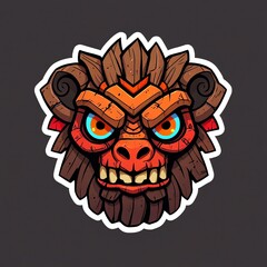 Fierce Wooden Tribal Mask: A Digital Illustration of a Mythological Creature