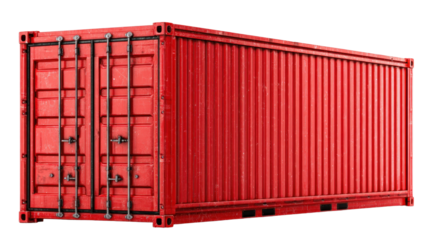 Red Cargo Container: A vibrant, red cargo container stands prominently, ready for international trade and global shipping, an emblem of commerce, travel and industry.