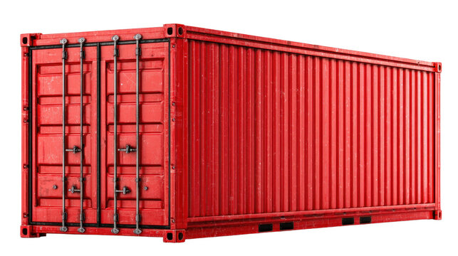 Red Cargo Container: A vibrant, red cargo container stands prominently, ready for international trade and global shipping, an emblem of commerce, travel and industry.