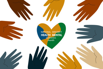 National Minority Mental Health Awareness Month. Flat hand drawn vector illustration