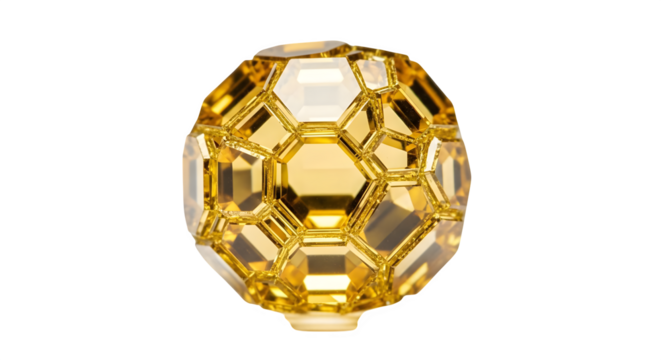 A golden sphere made of geometric shapes on a black background in a studio shot isolated on white background, tarensparent background, png, jpg,jpeg,  on transparent background - Powered by Adobe