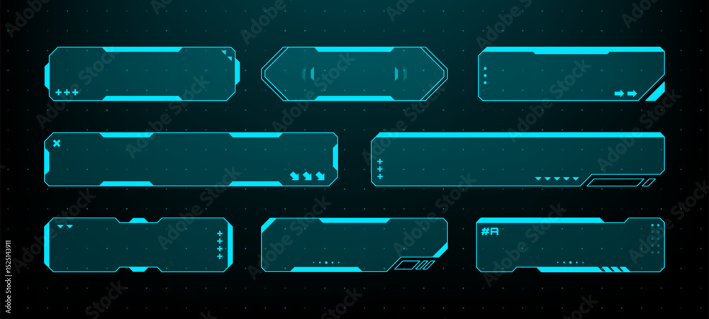 Fototapete Set of futuristic hud frames and ui elements. Cyber game interface design for technology concept or sci-fi visualization. Vector graphics. 
