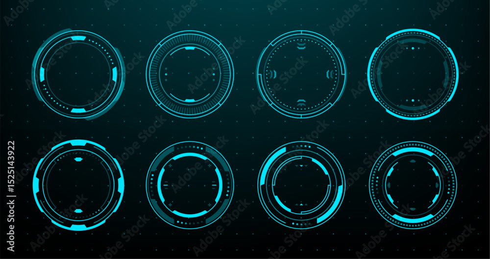 Fototapete Set of futuristic head up display vector graphic interface elements for user interface design and technology concept. HUD vector graphics. 