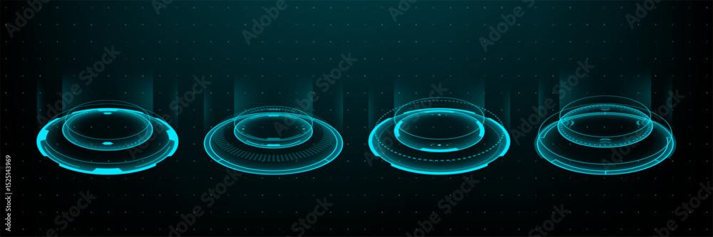 Poster Futuristic hud elements or hi tech portal in blue light. Abstract digital interface and virtual reality concept for game and app. Modern technology concept. Vector graphics