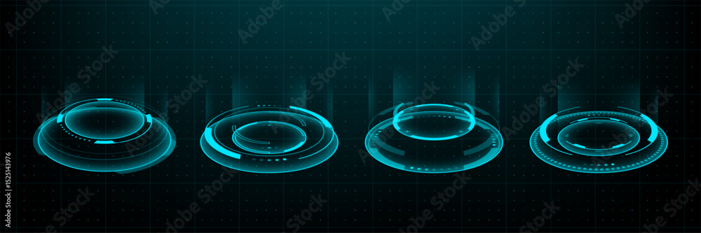 Poster Futuristic hud elements or hi tech portal in blue light. Abstract digital interface and virtual reality concept for game and app. Modern technology concept. Vector graphics