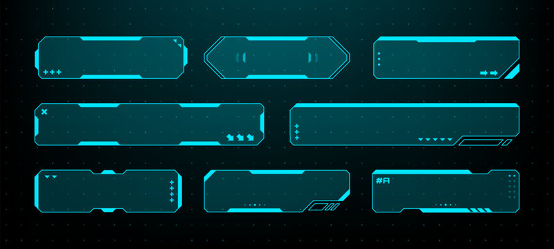 Set of futuristic hud frames and ui elements. Cyber game interface design for technology concept or sci-fi visualization. Vector graphics. 