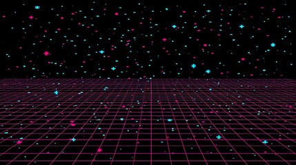 Obraz premium Retro futuristic grid with starry background