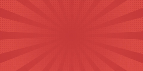 Red comic sunburst effect background with halftone. pop art comic-style vector background. Suitable for templates, sale banners, events, ads, web and pages