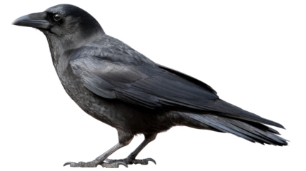 Elegant Raven: A striking, solitary raven with its sleek, ebony plumage, stands poised, a captivating portrait of a wild bird in nature's theatre.