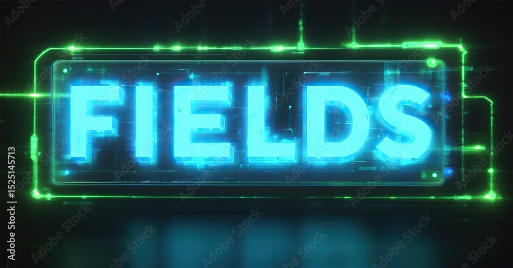 Aufkleber bright neon sign displays fields. futuristic design features glowing green circuitry, dark backgroun