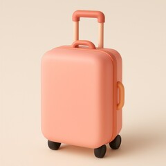 A high-quality 3D rendered digital image of a stylish pink suitcase with soft matte finish and rounded edges, standing upright on black wheels. The suitcase features a peach-colorsuitcase with luggage