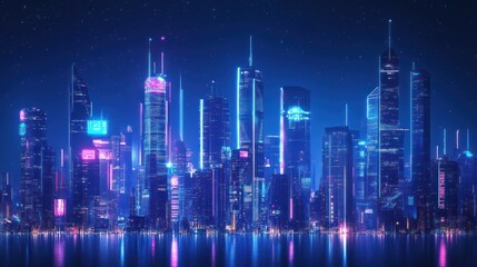 Fototapeta premium Futuristic City Nightscape: Neon Skyline