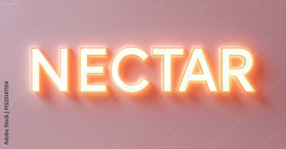 Poster bright neon text spells nectar against pink backdrop. glowing letters create bold visual impact. sim