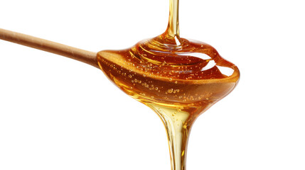 Golden Nectar: A close-up shot of golden honey cascading from a wooden spoon, offering a tempting visual of nature's delicious and pure delight.