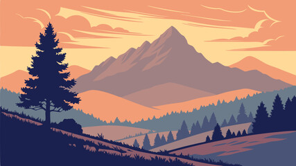 Majestic Mountain Landscape Illustration Adventure Nature Scenery Vector Art