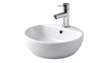 Minimalist Washbasin: A sleek, modern, and pristine ceramic washbasin featuring a contemporary chrome faucet, offering a stylish and functional addition to any bathroom space. 