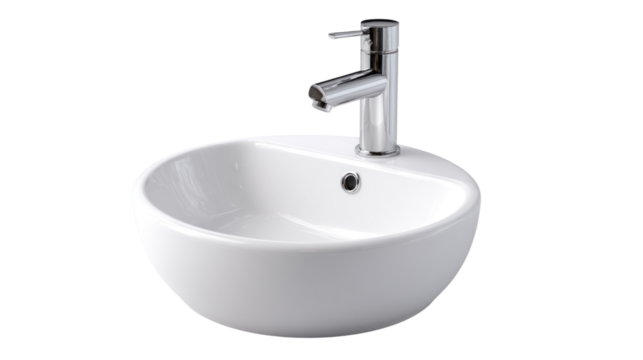 Minimalist Washbasin: A sleek, modern, and pristine ceramic washbasin featuring a contemporary chrome faucet, offering a stylish and functional addition to any bathroom space. 
