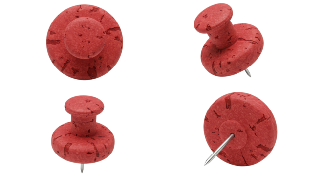 Red cork pin tacks in different angles isolated PNG with Transparent Background
