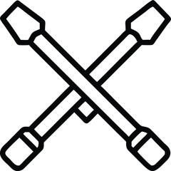 Line art icon of crossed tools on a safe isolated on white background
