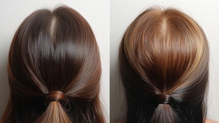 Fototapeta premium Hair color transformation showcase with before and after examples highlighting stunning results