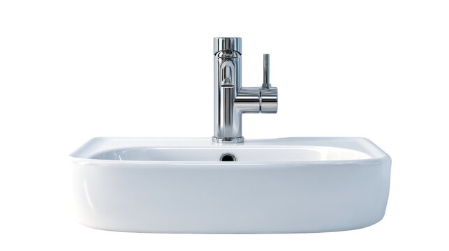 Minimalist White Sink: A sleek white ceramic sink featuring a modern chrome faucet, epitomizing clean design and functional elegance.