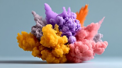 Obraz premium Colorful explosion of smoke and fire with a blue background. The colors are bright and vibrant, creating a sense of energy and excitement. The smoke and fire seem to be swirling and dancing