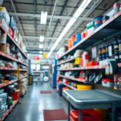 Blurred view of a large hardware store