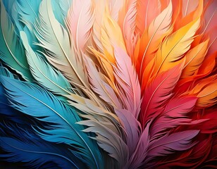 Fototapeta premium Vibrant Rainbow Feathers: A Stunning Abstract Background of Colorful Plumage