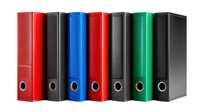 File Folder Arrangement: A collection of colorful file folders stands side-by-side, each displaying a vibrant hue. the vibrant file folders create a visual of the business in an office.