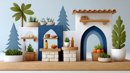 Obraz premium Vibrant 3D Render of Local Market with Plants and Decorative Elements