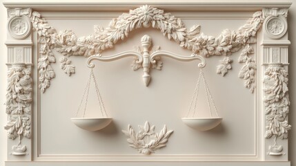 Ornate panel with scales of justice