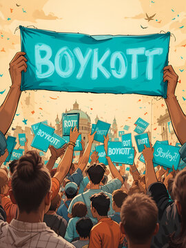 Boykott (boycott) - A turquoise banner illustration with white text.