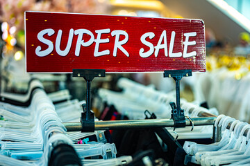 A sign with a seasonal price reduction at a clothing store