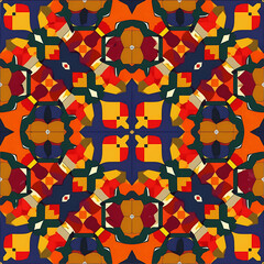 Bold Symmetrical Geometric Pattern in Bright Colors Digital Illustration
