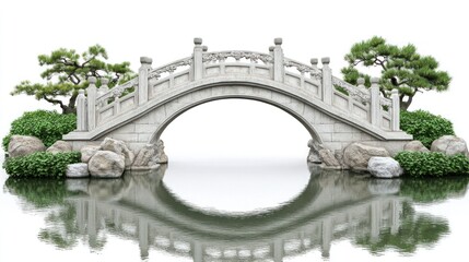 Asian-style stone bridge over calm water