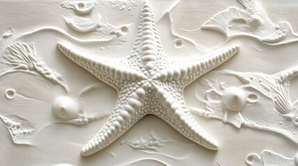 Detailed bas-relief of a starfish and marine fossils