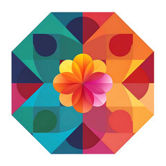 Symmetrical Colorful Mandala Inspired Geometric Art Digital Illustration