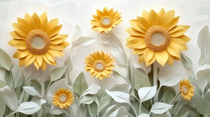 3D paper sunflowers and leaves