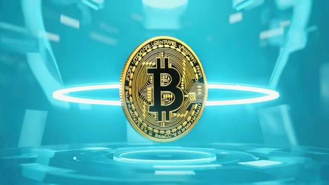 Cyber currency symbol in center of digital circuit.