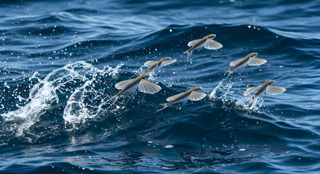 Flying Fish Leaping from Ocean Waves