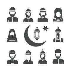 Vector illustration of Islamic symbols and people for cultural or religious themes
